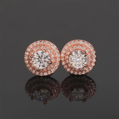 【US 3 Days Delivery】GL 10mm Full Moissanite lced Out Double Halo 16K Gold Plated S925 Silver Earrings