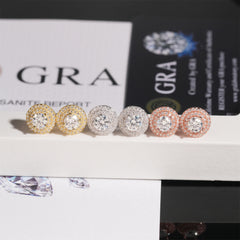 【US 3 Days Delivery】GL 10mm Full Moissanite lced Out Double Halo 16K Gold Plated S925 Silver Earrings