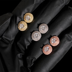 【US 3 Days Delivery】GL 10mm Full Moissanite lced Out Double Halo 16K Gold Plated S925 Silver Earrings