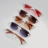 GL Hip-Hop Rimless Sunglasses VVS Moissanite Inlay Bridge & Multicolor Lenses Wooden Arms