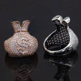 GL 925 Silver inlaid Moissanite Money Bag Hiphop Ring