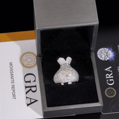 GL 925 Silver inlaid Moissanite Money Bag Hiphop Ring