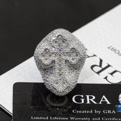 GL Hip Hop Cross Baguette Round Pave Moissanite Diamonds Ring