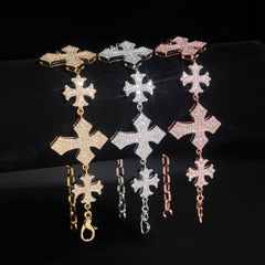 GL S925 Moissanite Diamond Pave Royal Cross Link Bracelet