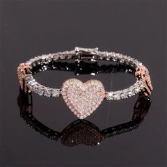 GL Heart Shaped 925 Silver VVS Moissanite Bracelet 3mm Tennis Chain