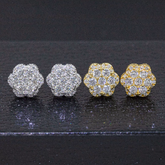 【US 3 Days Delivery】GL 9.2MM Full Moissanite lced Out Flower 16K Gold Plated Stud Earrings