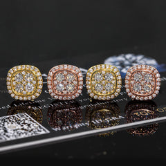【US 3 Days Delivery】GL 10MM Mico Paved Full Moissanite lced Out Cushion Stud Earrings