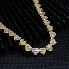 GL Heart Shape Hip Hop Iced Out CZ Baguette Diamond Chain