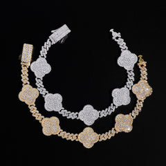 6MM VVS Moissanite Cuban Link Chain with Clover Station - 16K Gold