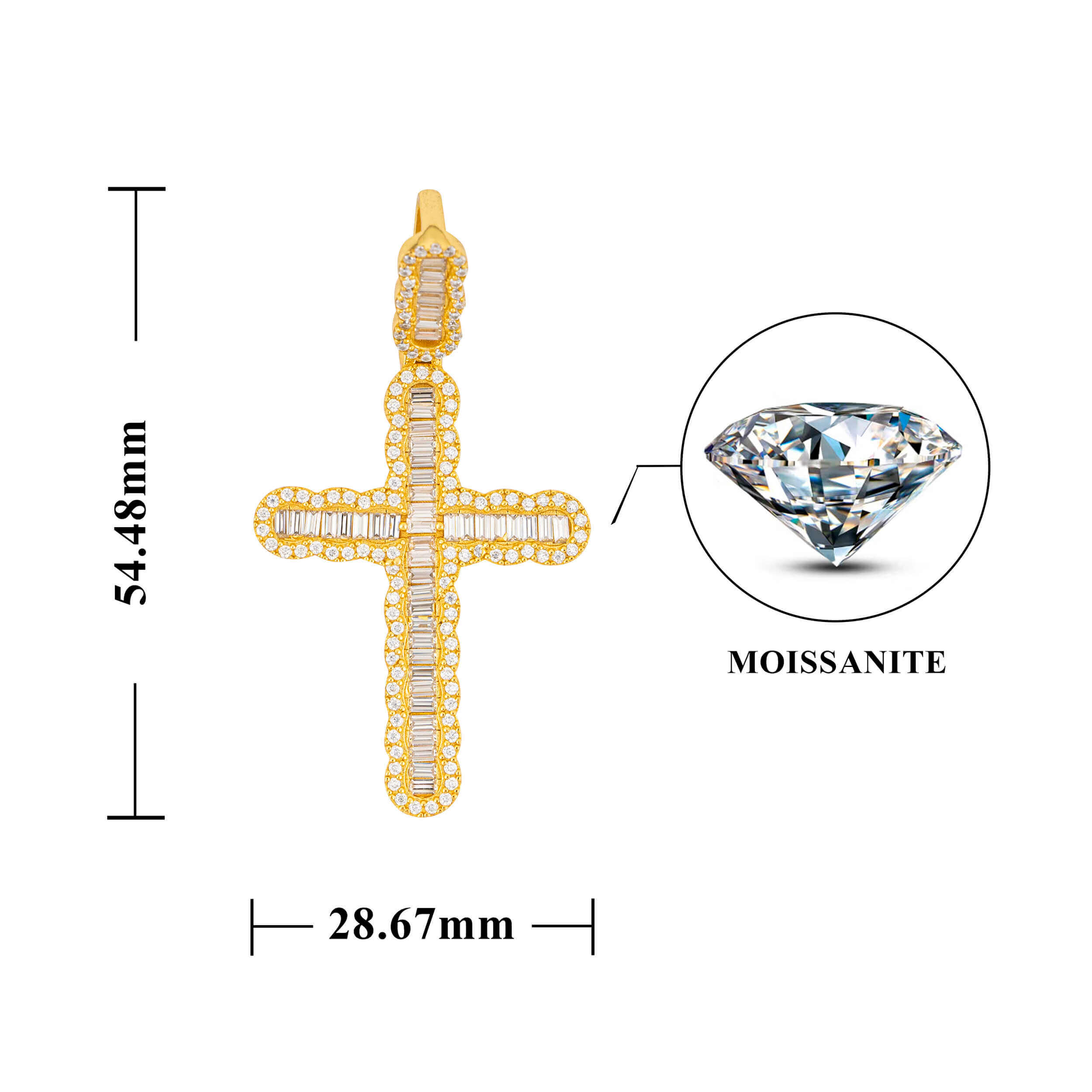 GL Hip Hop Iced Out Baguette Diamond Cross Pendan