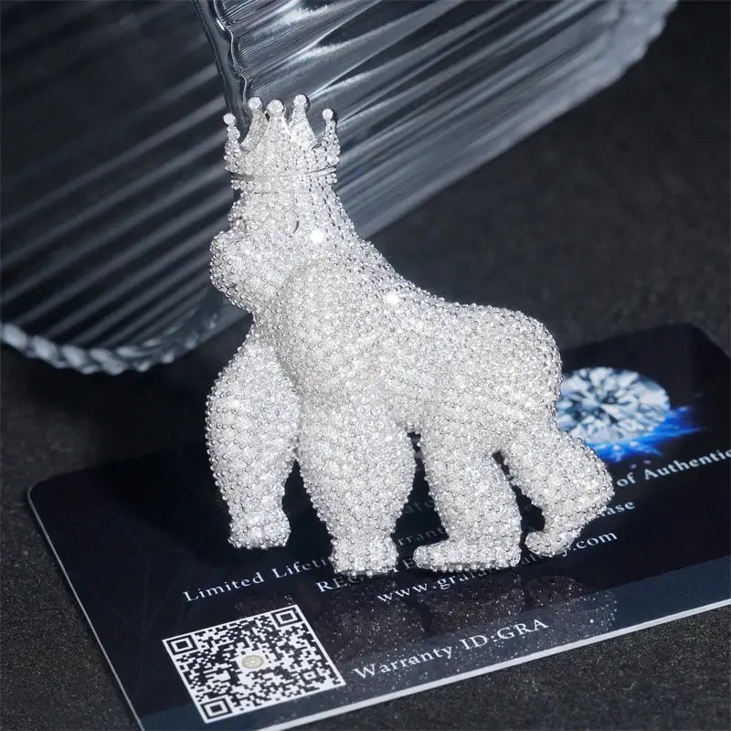 GL Iced Out Crown Gorilla Pendant Full VVS Moissanite Diamond