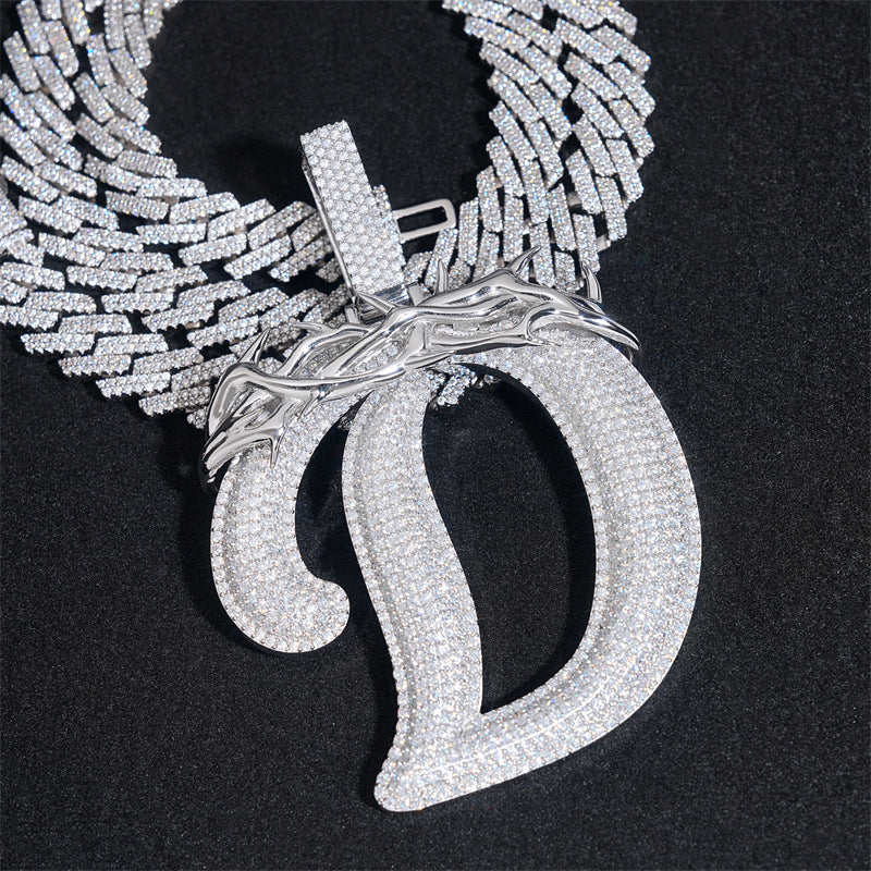 GL Over Size Thorn Letter D Hip Hop Silver Moissanite Pendant