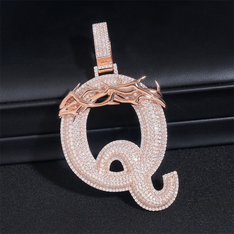 GL Over Size Thorn Letter Q Hip Hop Silver Moissanite Pendant