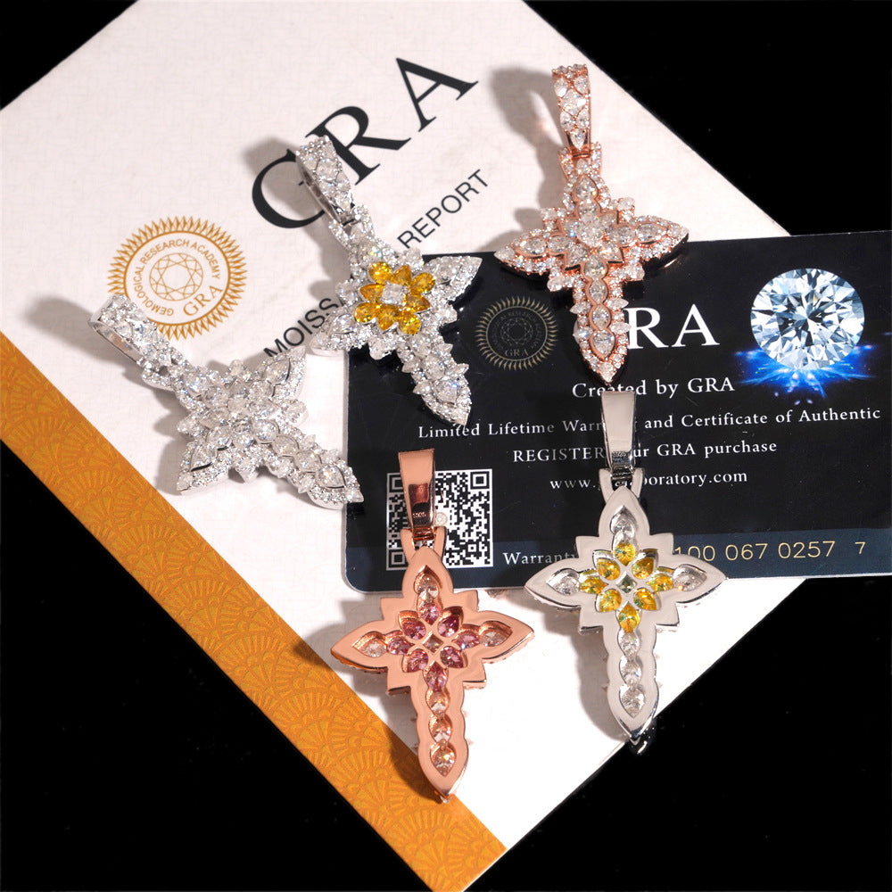 GL Notre Dame Cross Colored Moissanite Diamond Pendant