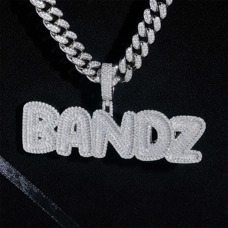 GL BANDZ Letter Pendant Full Inlaid VVS Moissanite Diamonds S925 Silver