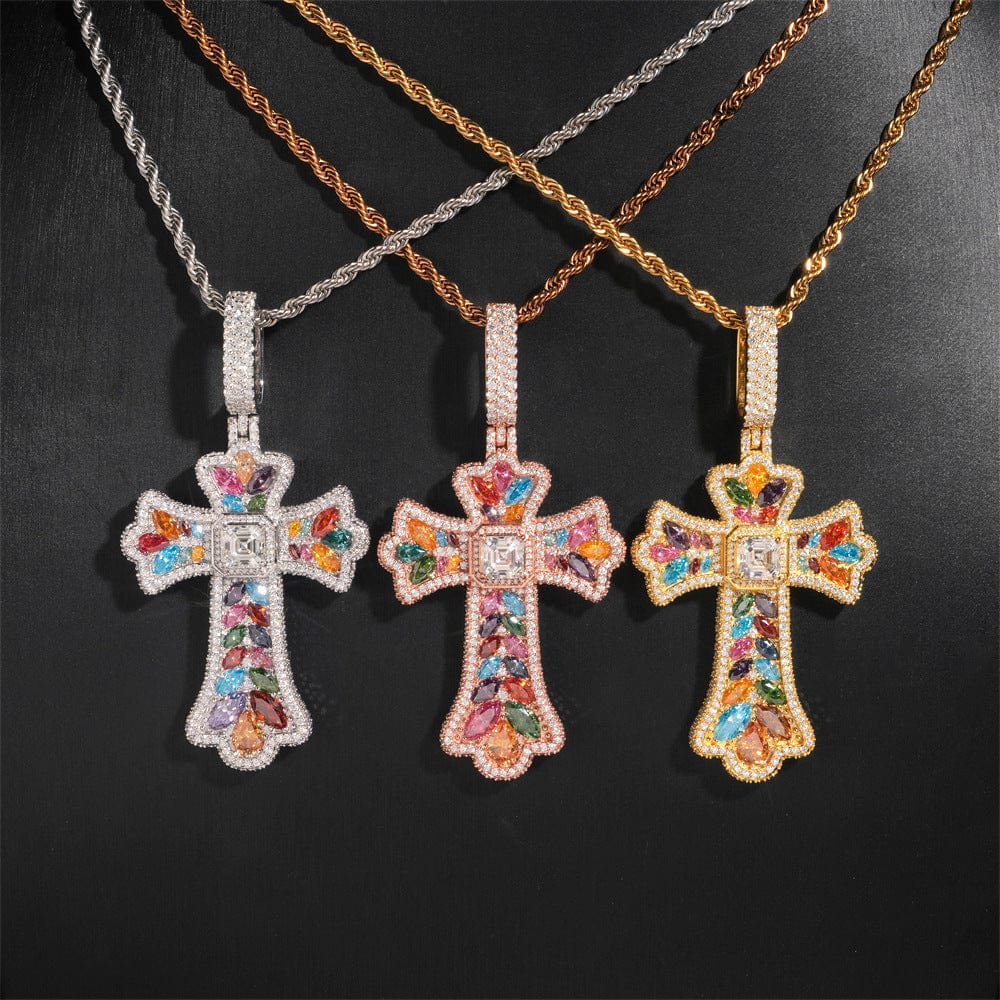 GL Iced Out Color Cross Hip Hop Silver VVS Moissanite Pendant