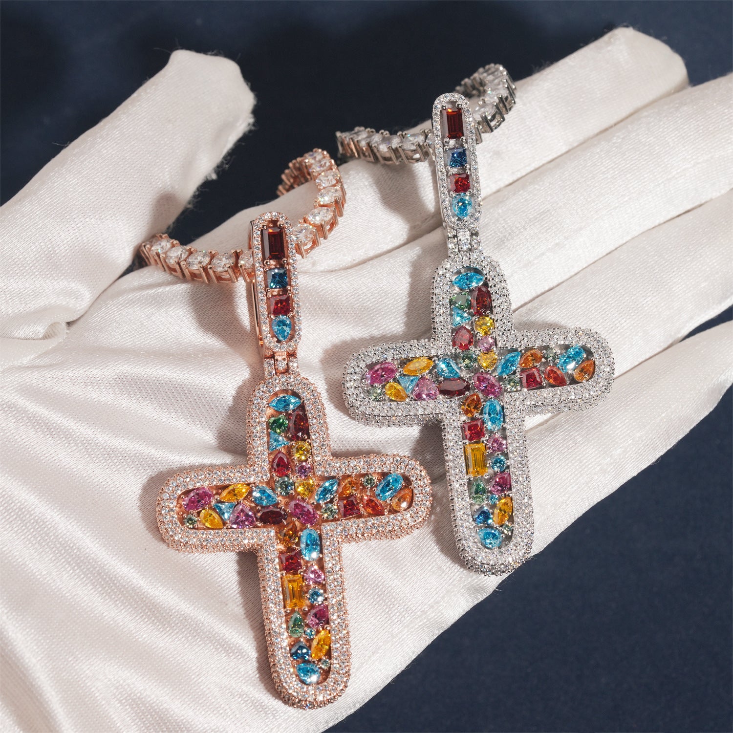 GL Color Rounded Cross Hip Hop Silver VVS Moissanite Pendant