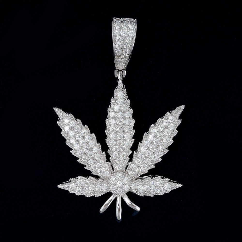 GL Hip Hop Iced Out Maple Leaf S925 Silver VVS Moissanite Pendant