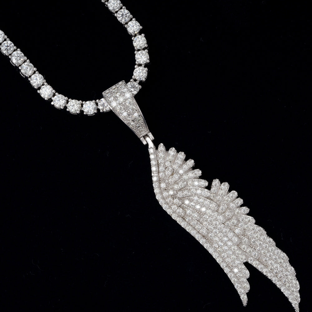 GL Angel Wing Iced Out S925 Silver Moissanite Pendant