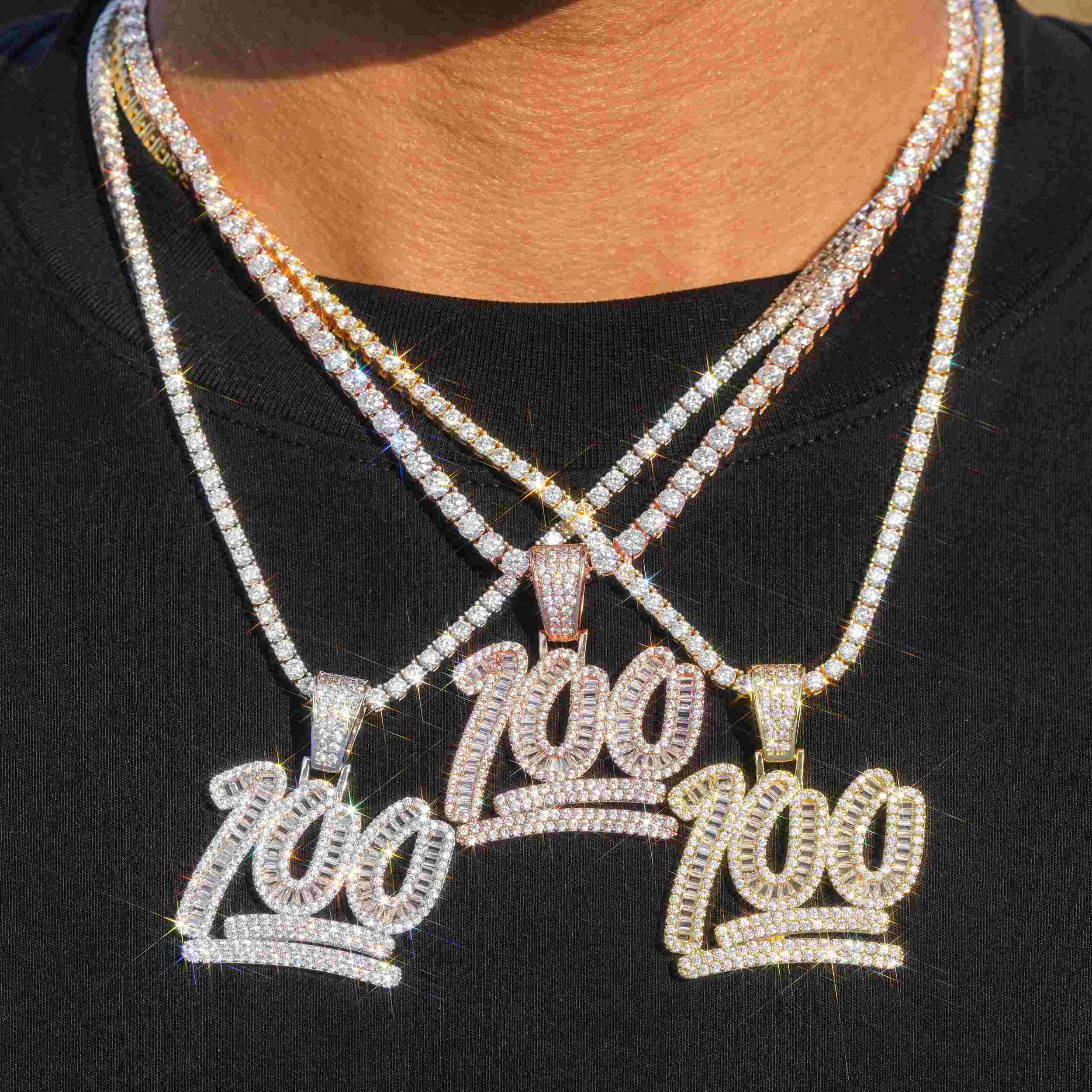GL Ice Out Moissanite Pendant Letters 100 With Free Chain