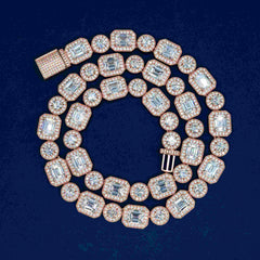 12MM Round&Rmerald Cut VVS Moissanite Luxury Cuban Chain Necklace
