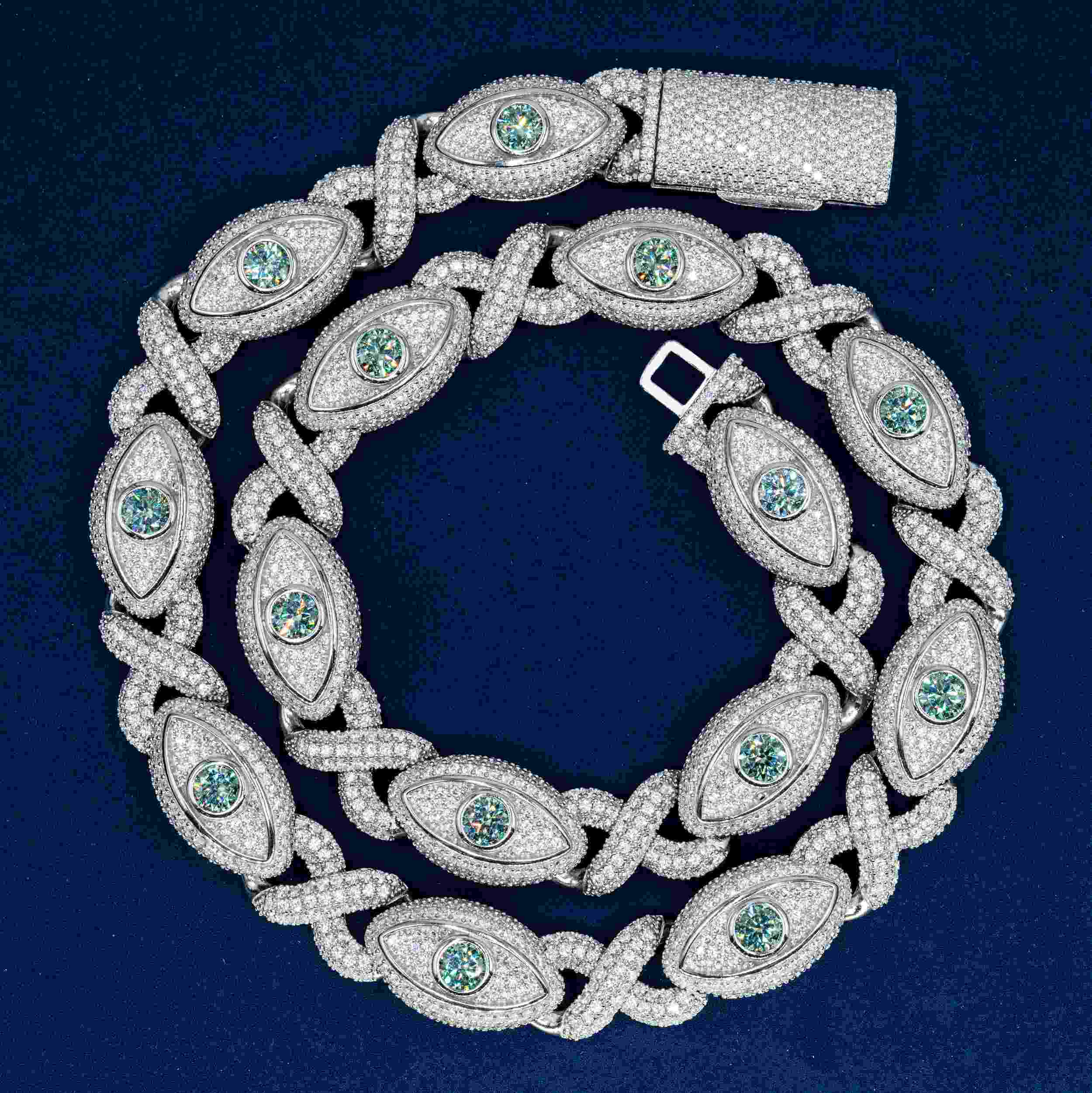 GL 15mm Devil's Eye Moissanite Cuban Chain Necklace
