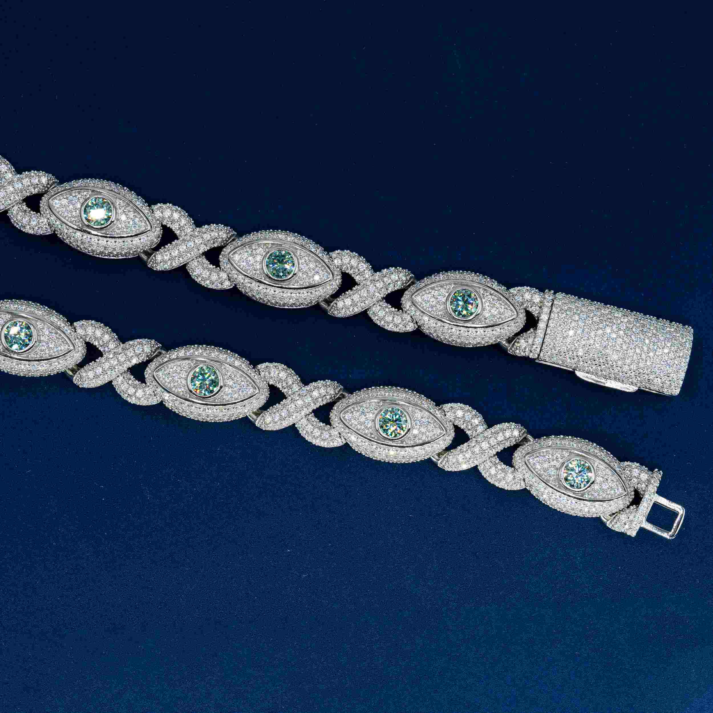 GL 15mm Devil's Eye Moissanite Cuban Chain Necklace