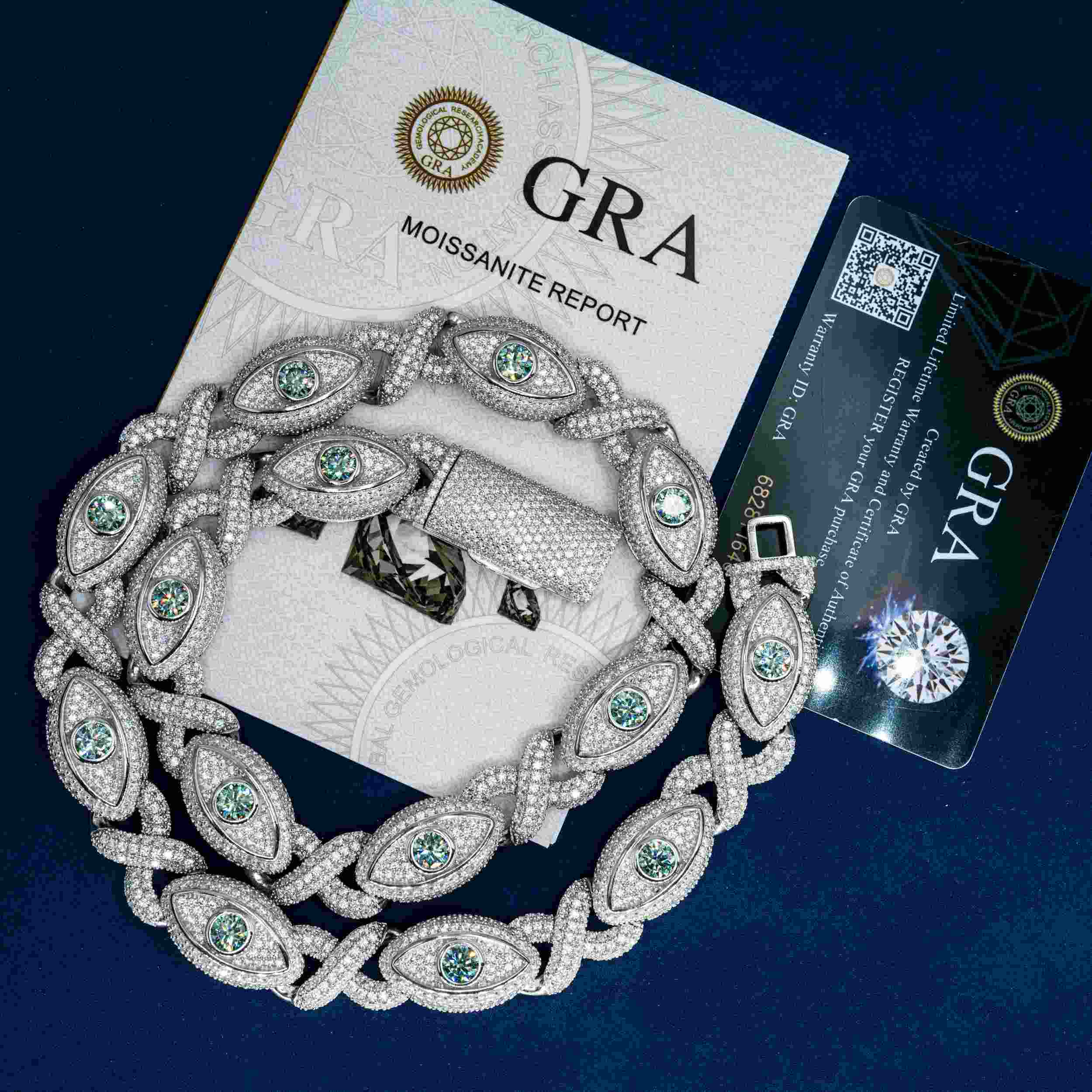 GL 15mm Devil's Eye Moissanite Cuban Chain Necklace