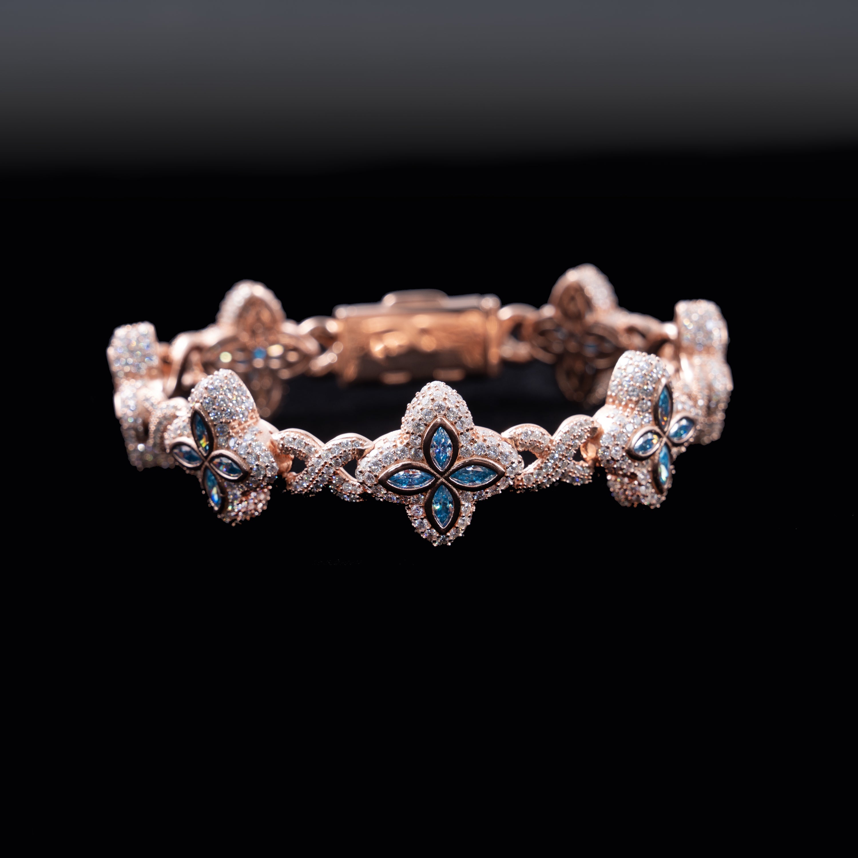 GL 15MM Colored Moissanite 4-Leaf Clover Infinity Link Bracelet