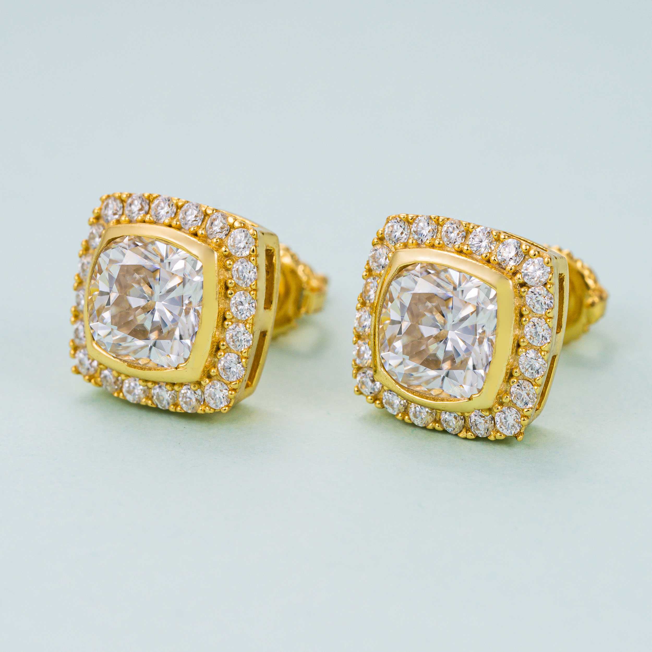 GL Hiphop Jewelry  925 Sterling Silver VVS Round Cut Moissanite Stud Square Shape Earring