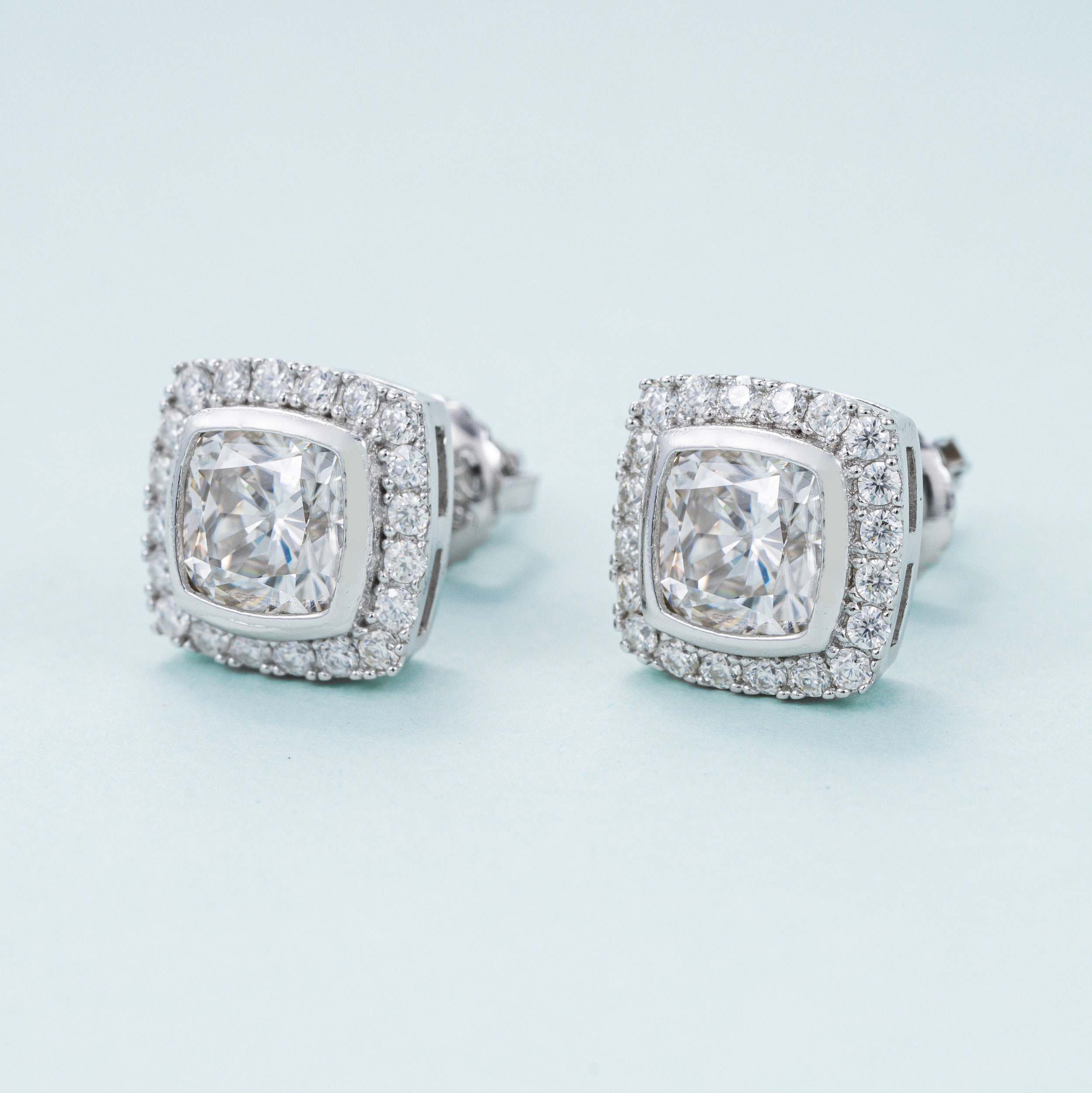 GL Hiphop Jewelry  925 Sterling Silver VVS Round Cut Moissanite Stud Square Shape Earring
