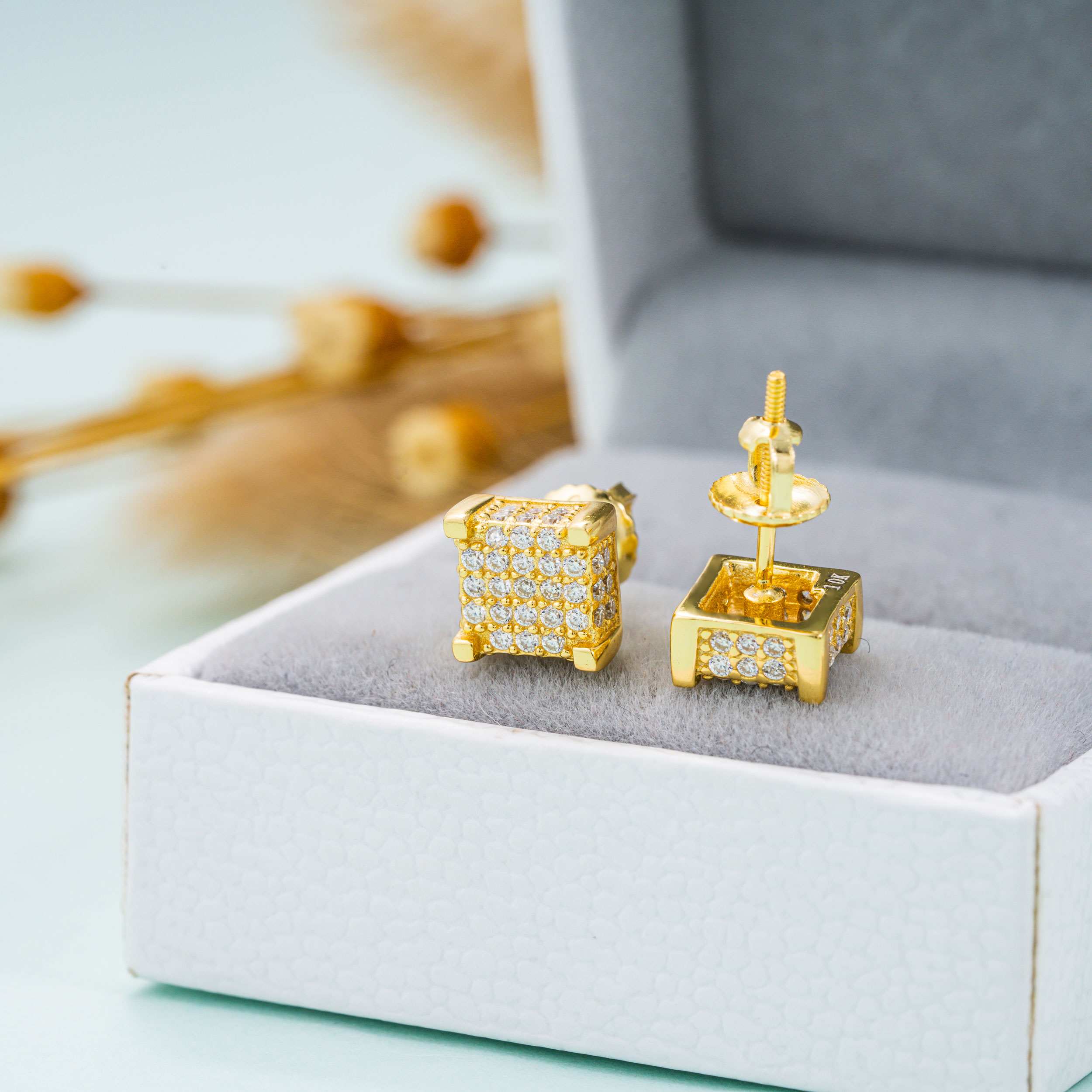 GL Iced Out Moissanite Diamond 925 Sterling Silver Square Stud Earrings