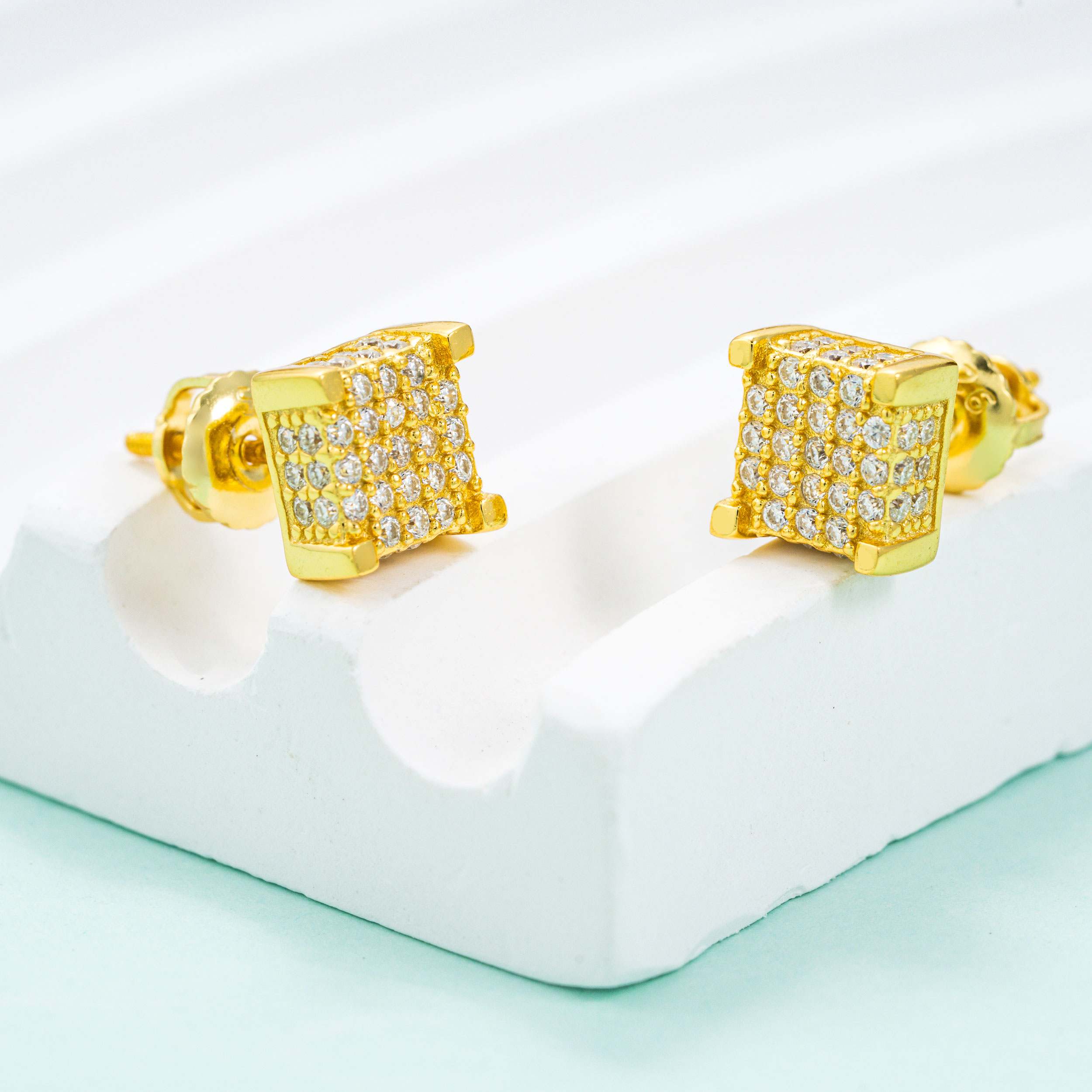 GL Iced Out Moissanite Diamond 925 Sterling Silver Square Stud Earrings