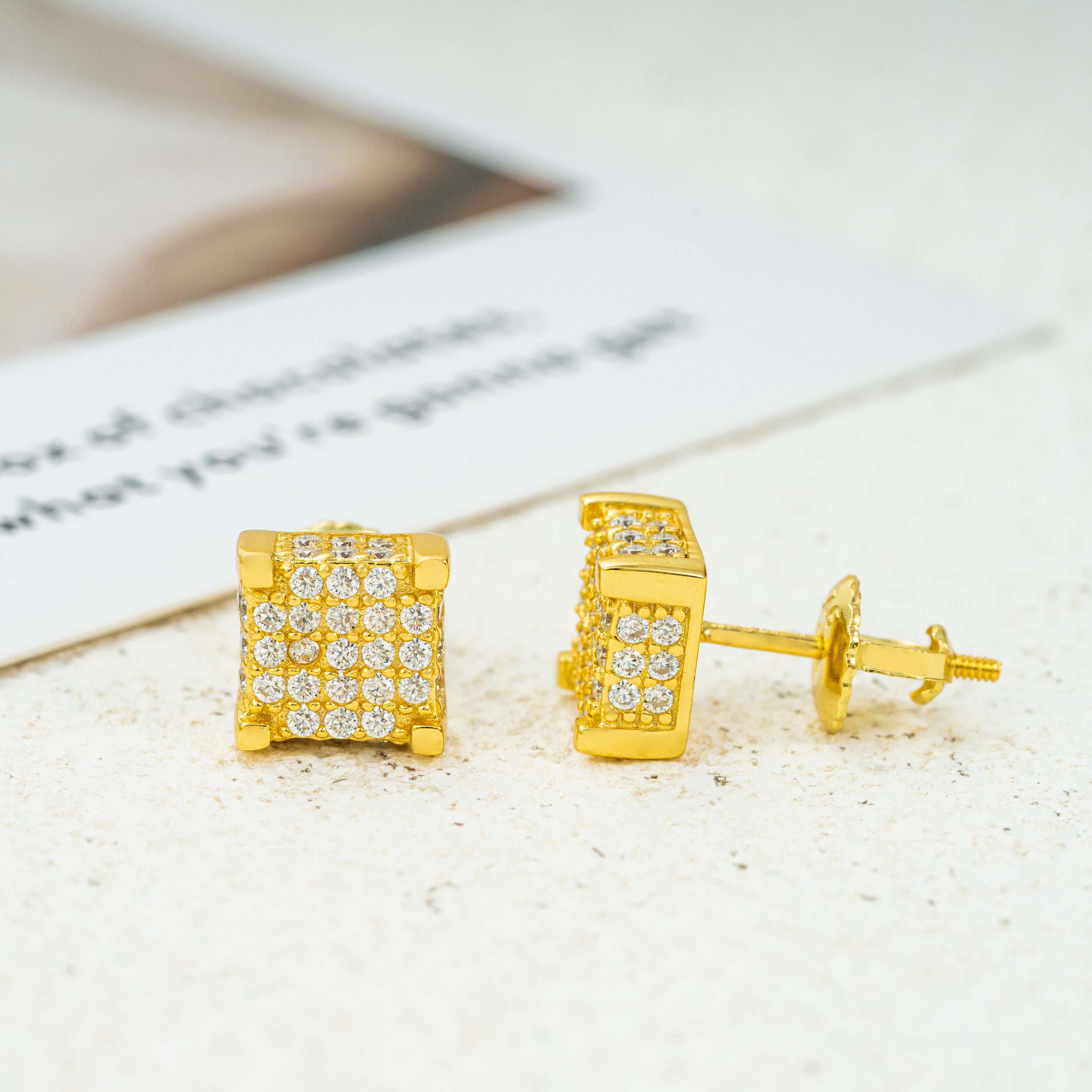 GL Iced Out Moissanite Diamond 925 Sterling Silver Square Stud Earrings