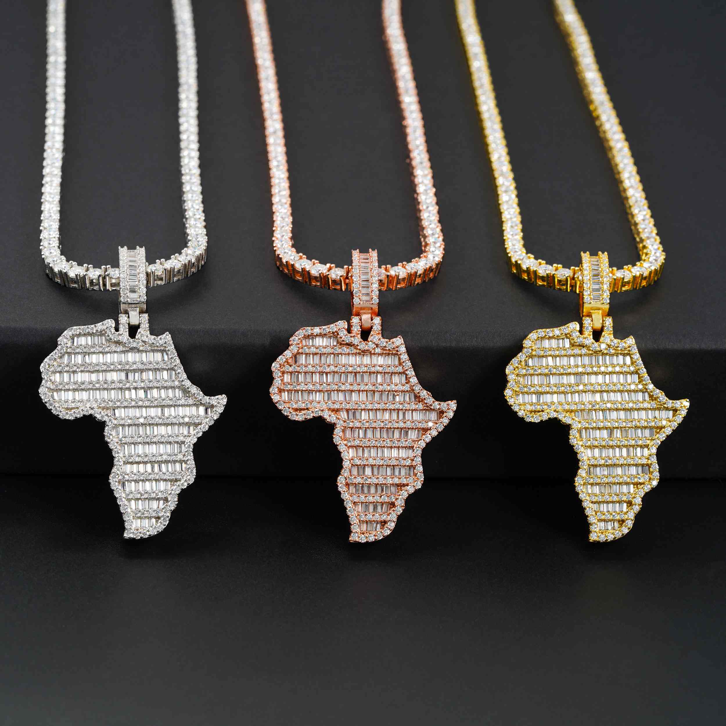 GL Silver Moissanite Continental Plate Shaped Pendant