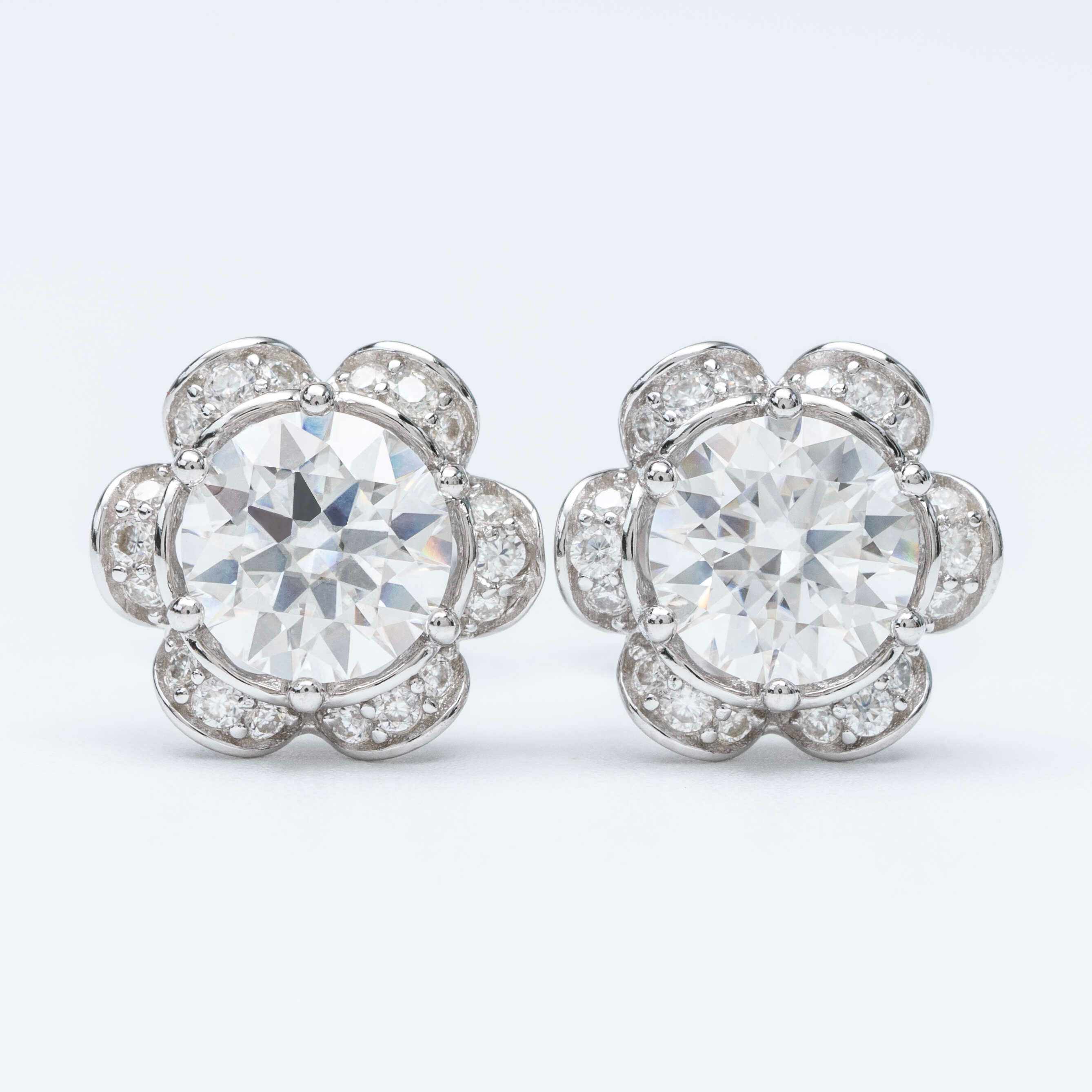 GL Hiphop Jewelry  925 Sterling Silver VVS Round Cut Emerald Cut Moissanite Stud Flower Shape Earring