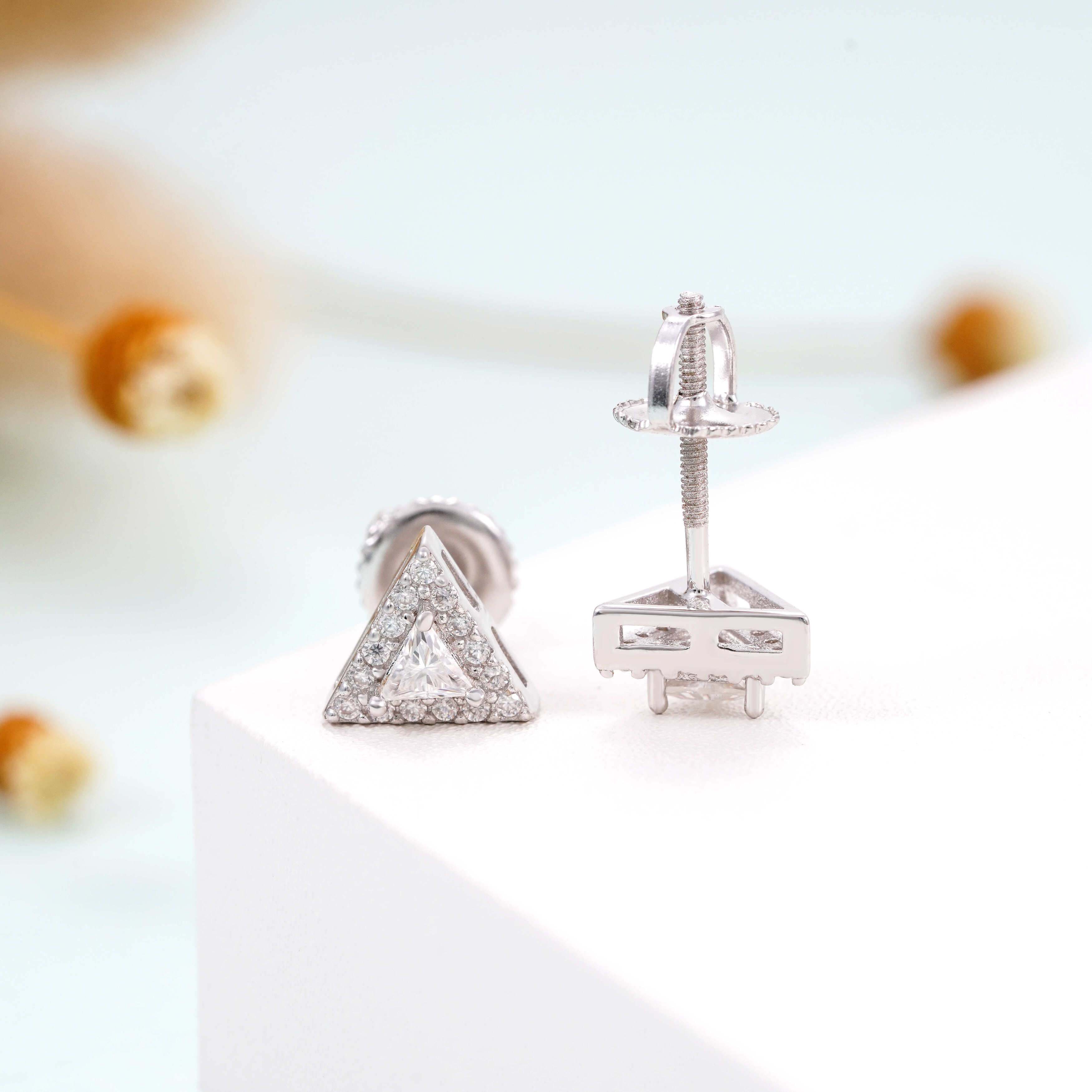 GL Sterling Silver Triangle Shaped Moissanite Stud Earrings