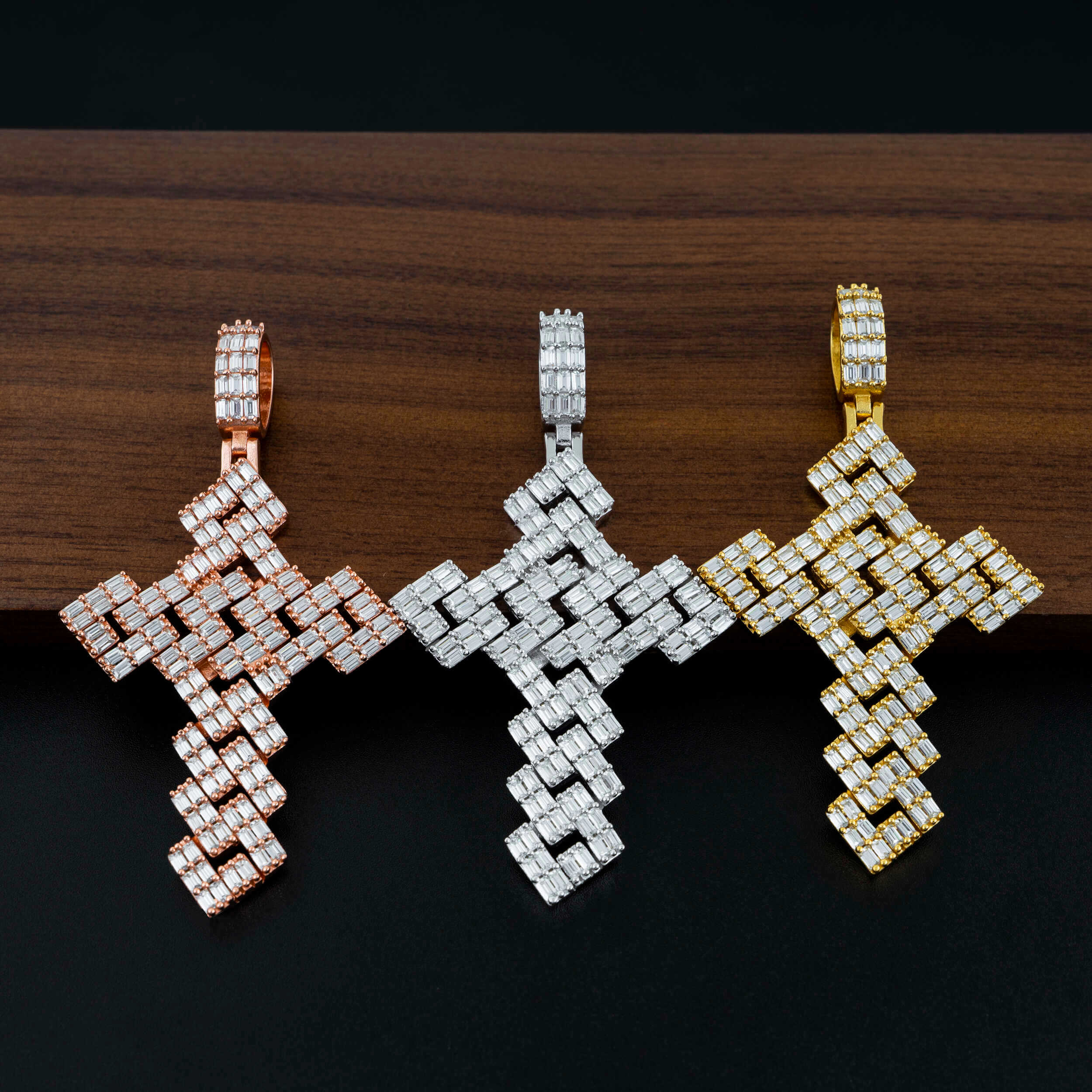 GL Full Baguette Diamond Cube Chian Style Hip Hop Custom Cross Pendant