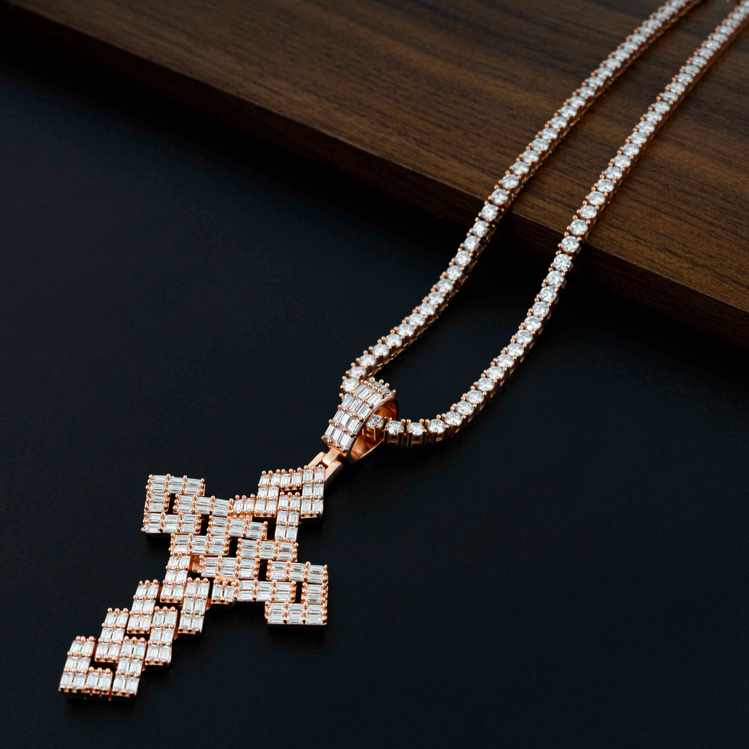 GL Full Baguette Diamond Cube Chian Style Hip Hop Custom Cross Pendant