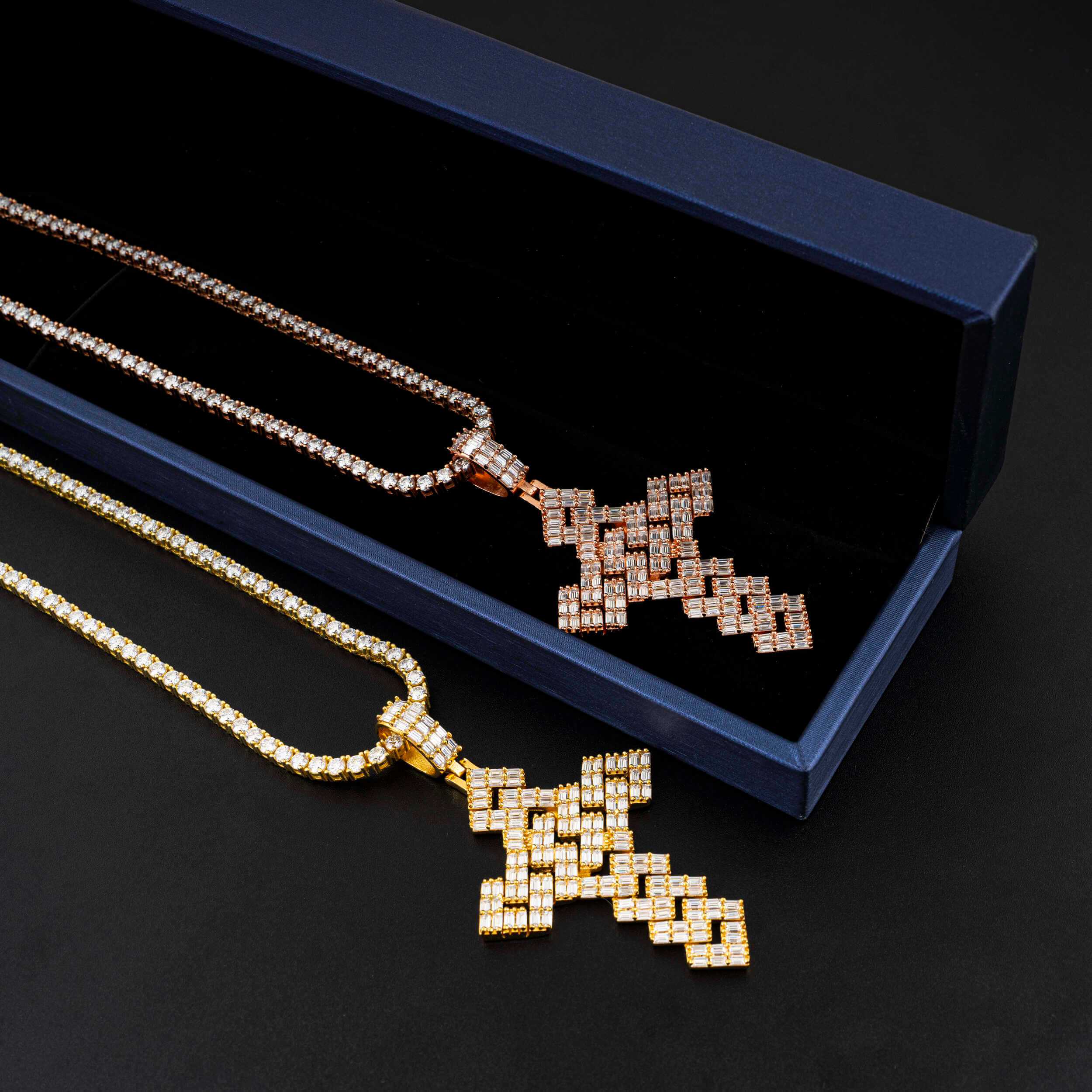 GL Full Baguette Diamond Cube Chian Style Hip Hop Custom Cross Pendant