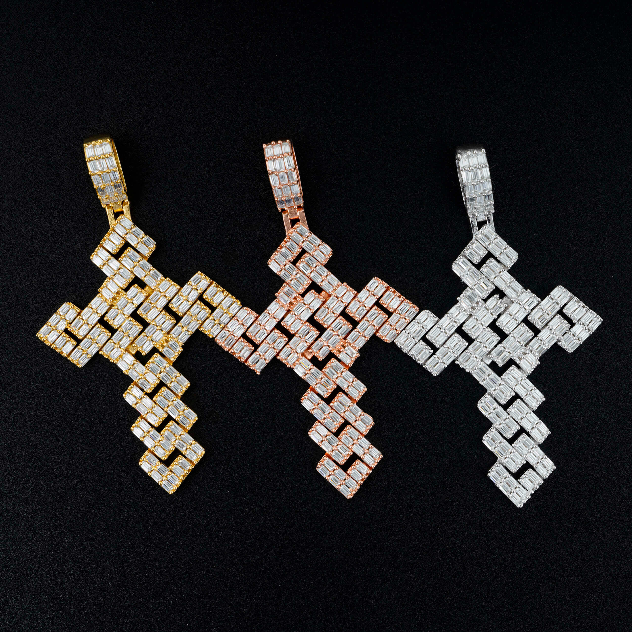 GL Full Baguette Diamond Cube Chian Style Hip Hop Custom Cross Pendant