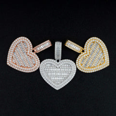 GL Heart Shape Double Halo S925 Silver Baguette Cut Moissanite Pendant