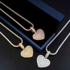 GL Heart Shape Double Halo S925 Silver Baguette Cut Moissanite Pendant