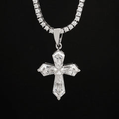 GL Hexagon Cut Moissanite Diamond Cross Pendant Necklace