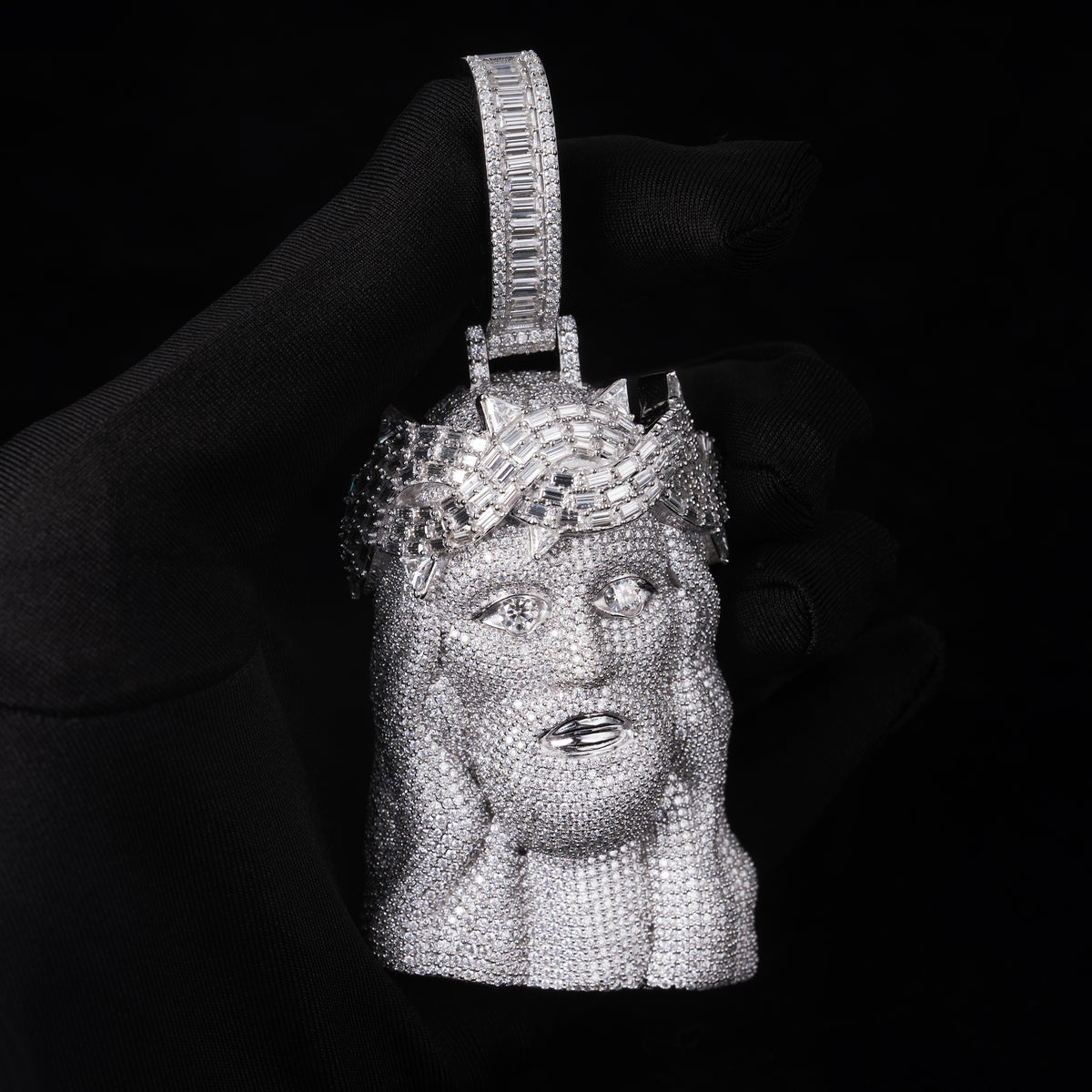 GL Halo Jesus Crown of Thorns Rectangular Moissanite Pendant