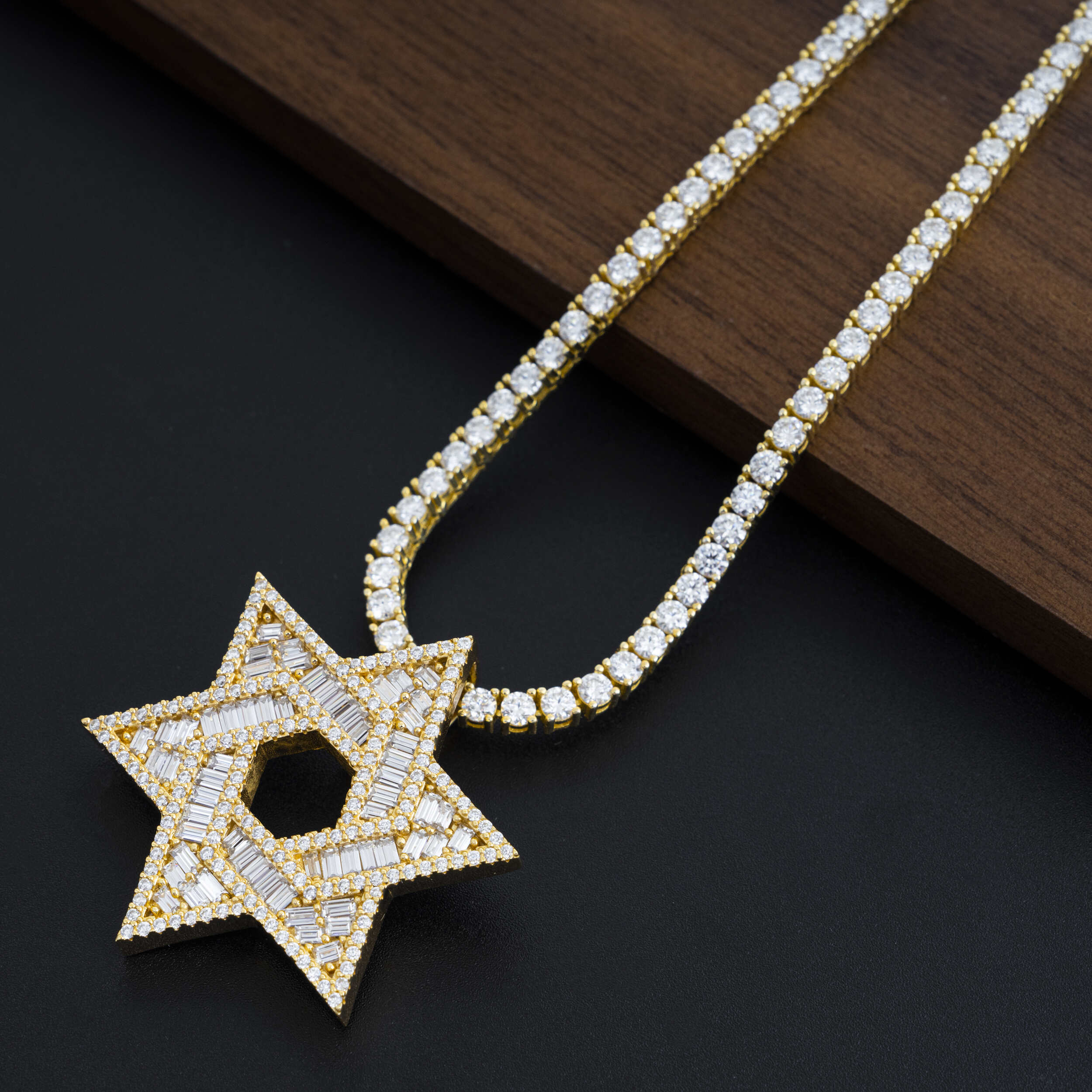 GL Iced Out Hip Hop Brass Zircon Hexagram Pendant