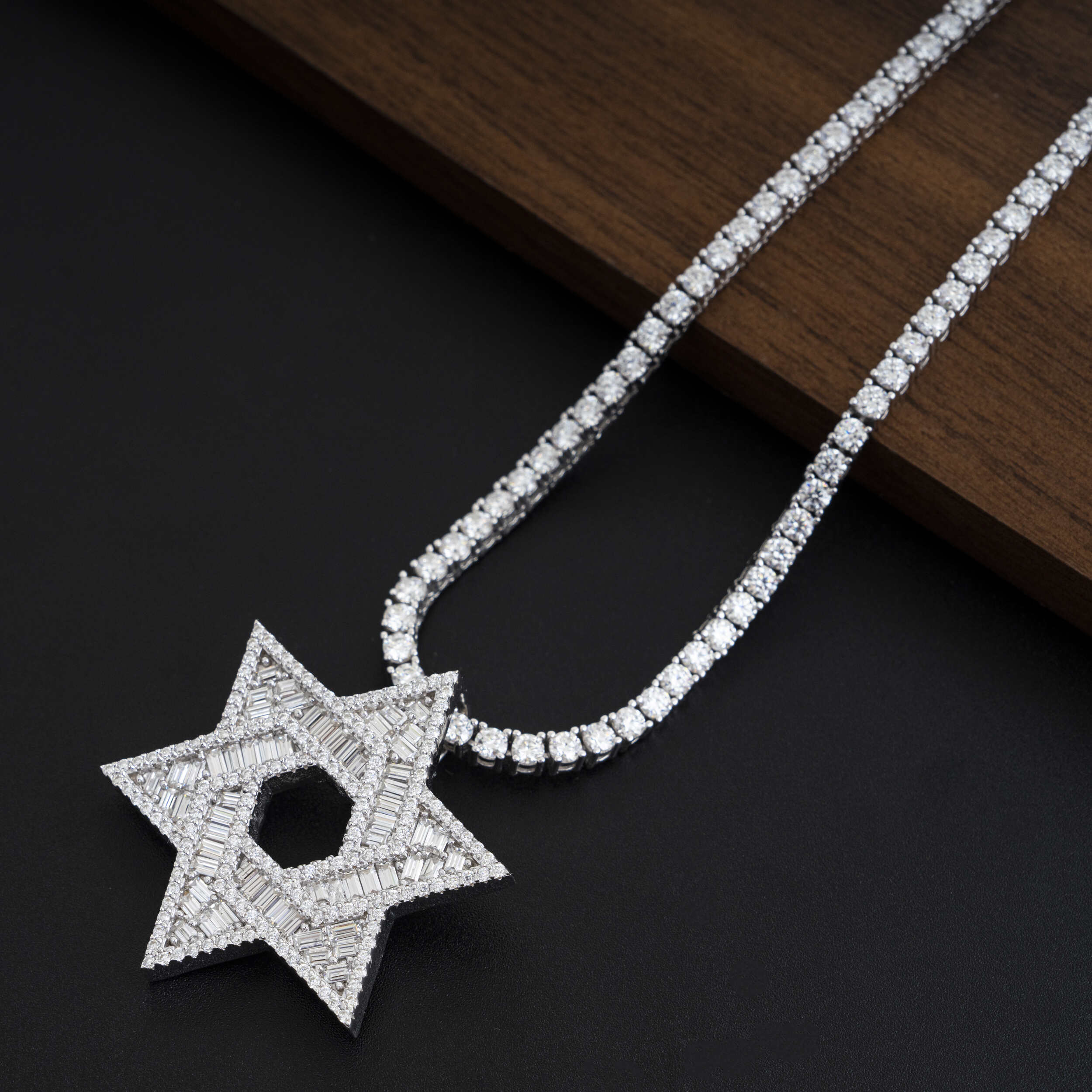 GL Iced Out Hip Hop Brass Zircon Hexagram Pendant