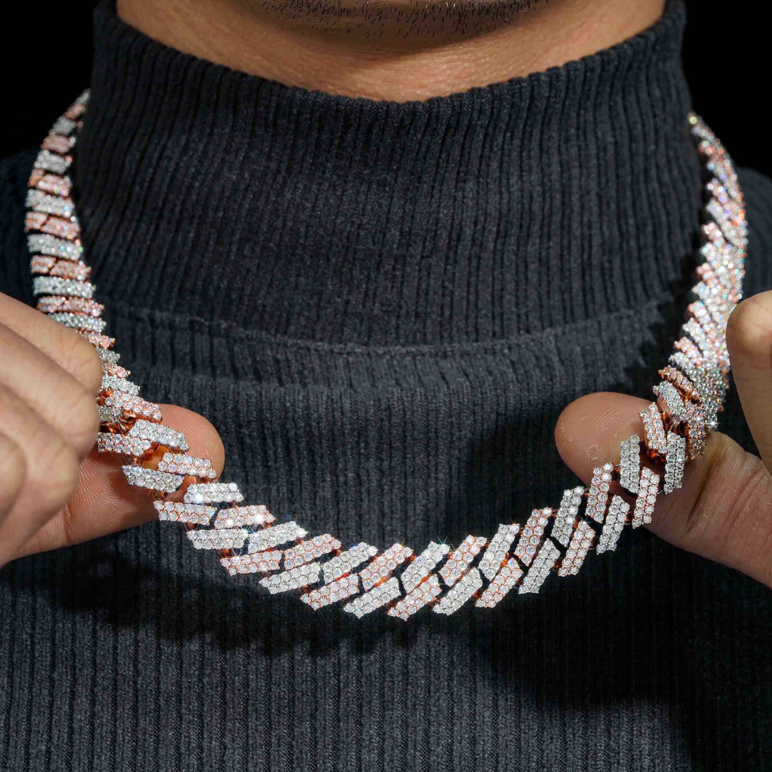 GL 15mm 925 Silver VVS Moissanite Two Tone Cuban Link Chain