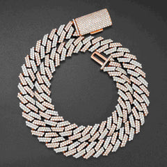 GL 15mm 925 Silver VVS Moissanite Two Tone Cuban Link Chain
