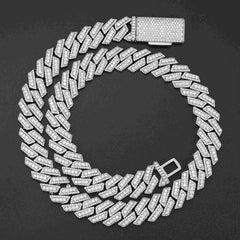 GL 15mm iced out 3 rows Moissanite Hip Hop Jewelry 925 Silver Cuban Link Chain